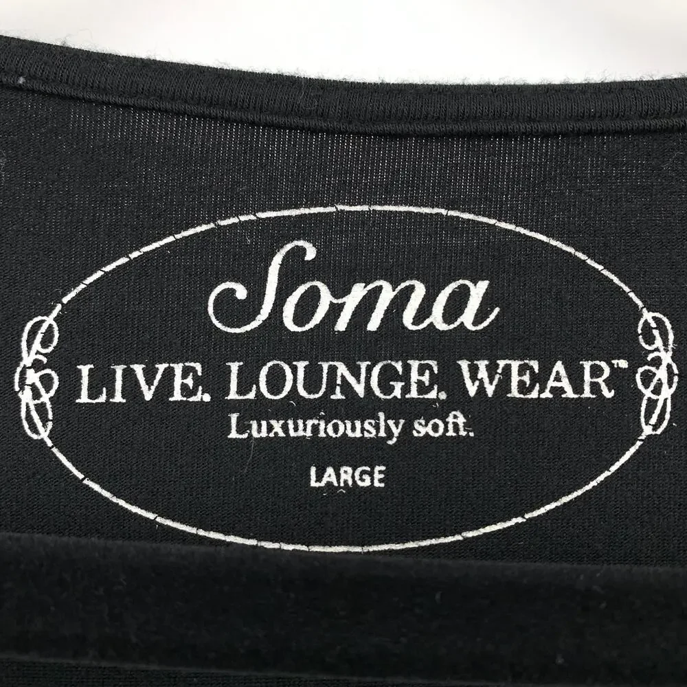 Soma Women's Size Large Sharkbite Hem Long Sleeve T-Shirt Black Embellished - Picture 5 of 6